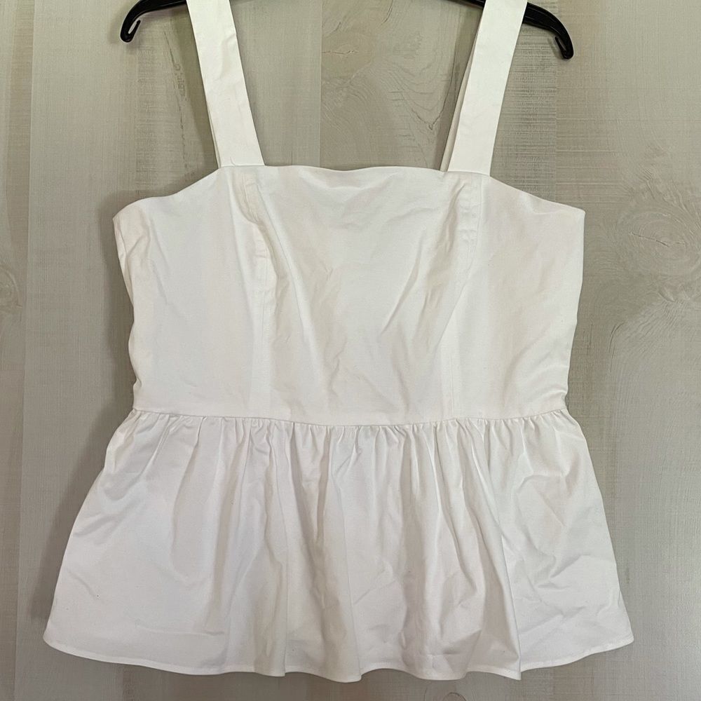 Cremieux Abby‎ twill white peplum top shoulder straps elastic waist size 10 NWT